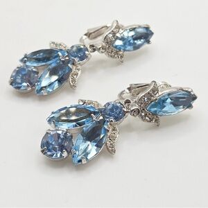 Eisenberg Vintage Aqua Rhinestone Drop Earrings